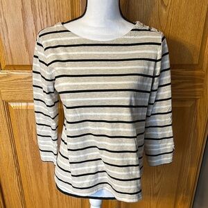 Liz Claiborne Cream and Black  3/4 Sleeve Crew Neck T-Shirt, Size Small